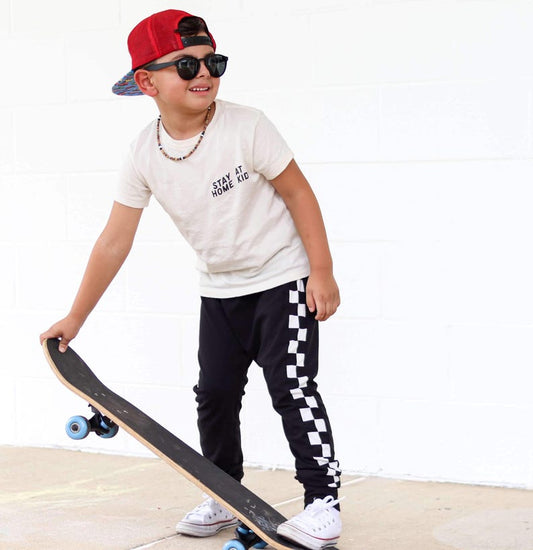 Checkered side stripe joggers